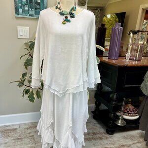 Stunning California Drawstrings White Ruffled Skirt and Top